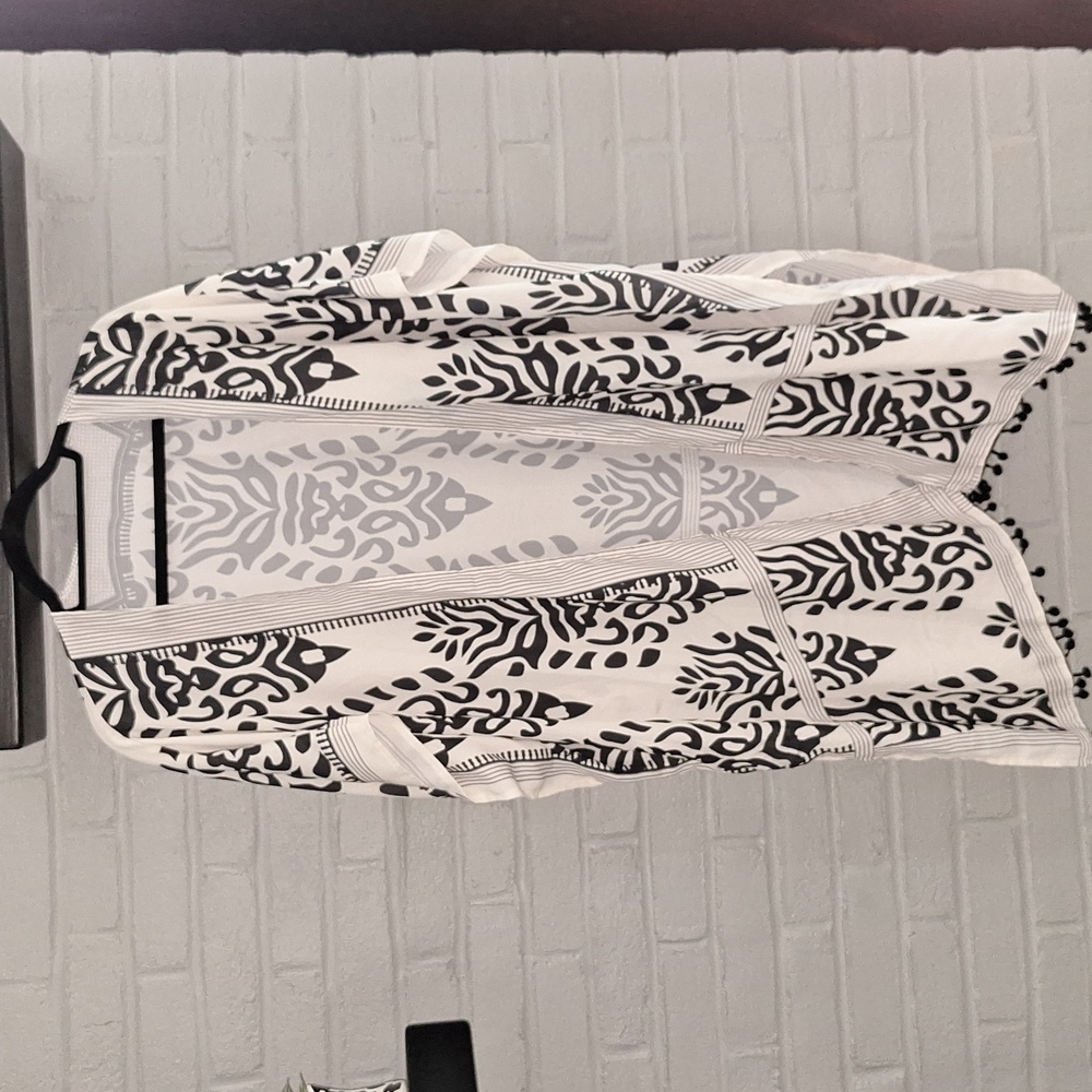 🌊 Kimono / Swimsuit cover-up. Black and white ball fringe. One size fits most.